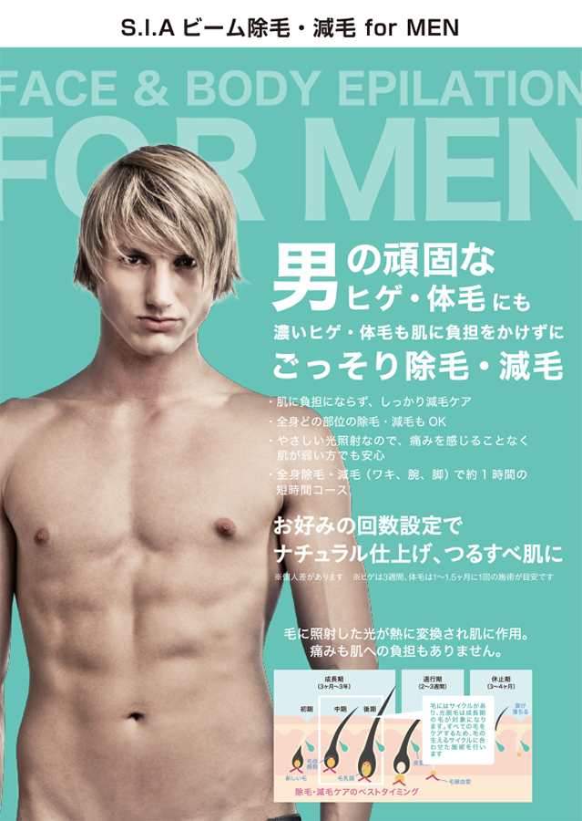 S.I.Aビーム除毛・減毛。痛みを感じないうえ、美肌効果あり!施術後はボディエステを受けたようなスベスベ肌が実感できる除毛・減毛